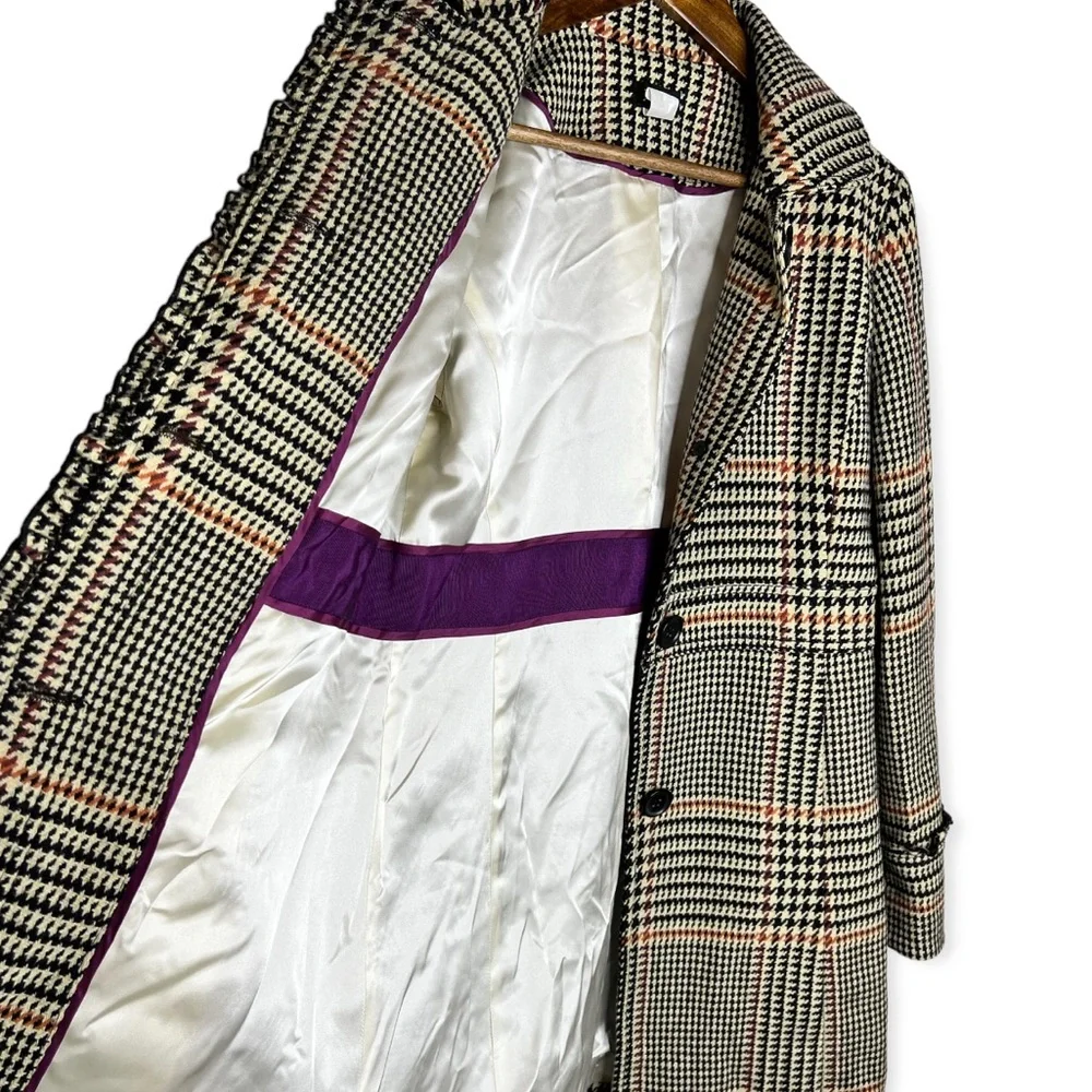 J. Crew Black and White Houndstooth Plaid Coat with Tan Accents